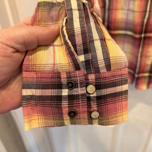 Mossimo Womens Flannel Western Top L Pink Plaid Pearl Snap Long Sleeve Jrs NWT - Picture 4 of 7